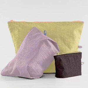 NWT Baggu Go Pouch Set - Pastel Colorblock (Chocolate Plum, Green Juice, Butter)